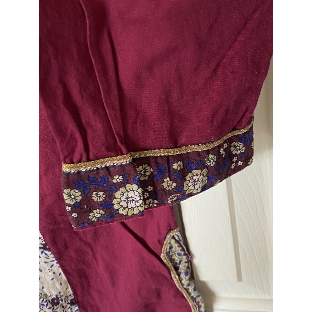 Women's M Maroon Long Sleeve Cotton Pakistani Indian Style Dress Punjabi Party - Picture 12 of 13